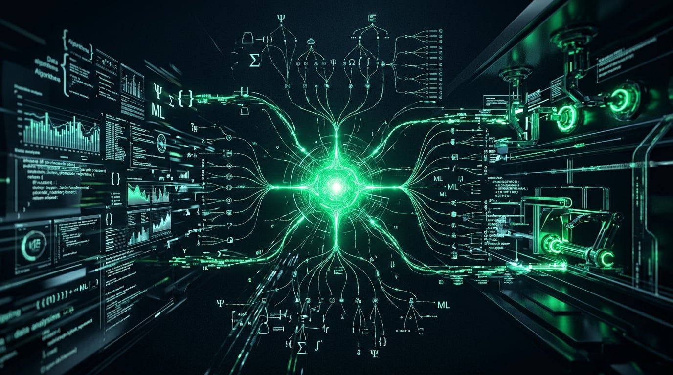 AI agent operating autonomously with neural pathways and decision trees visualised
